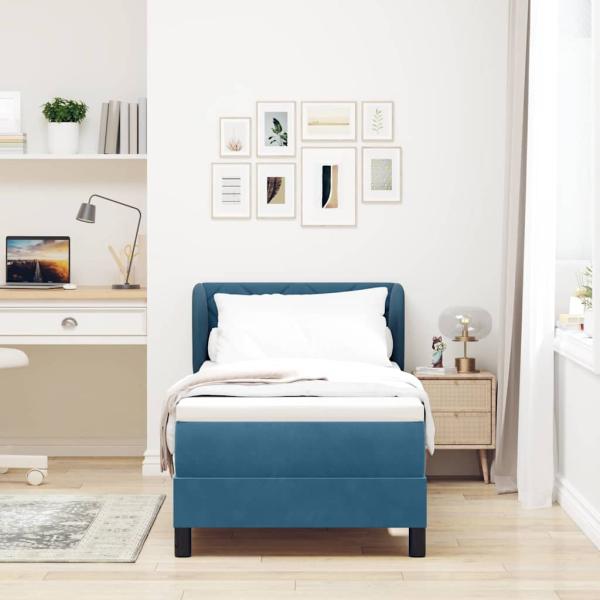 Boxspringbett mit Kopfteil Dunkelblau 80 x 200 cm Samt