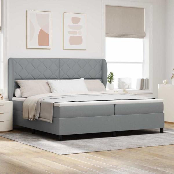 ARDEBO.de - Boxspringbett mit Matratze Hellgrau 200x200 cm Stoff