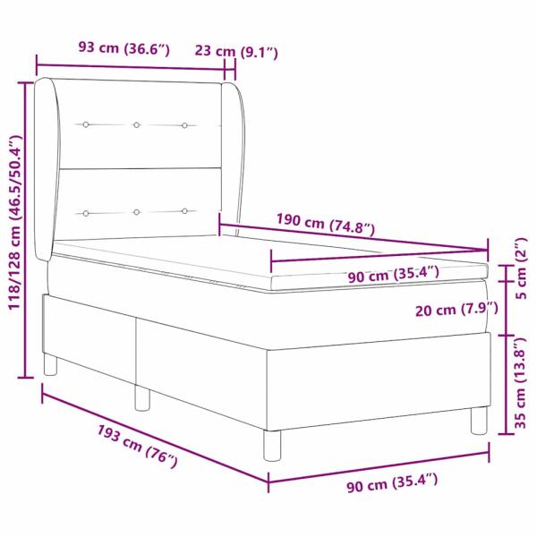 ARDEBO.de - Boxspringbett mit Matratze Hellgrau 90x190 cm Stoff