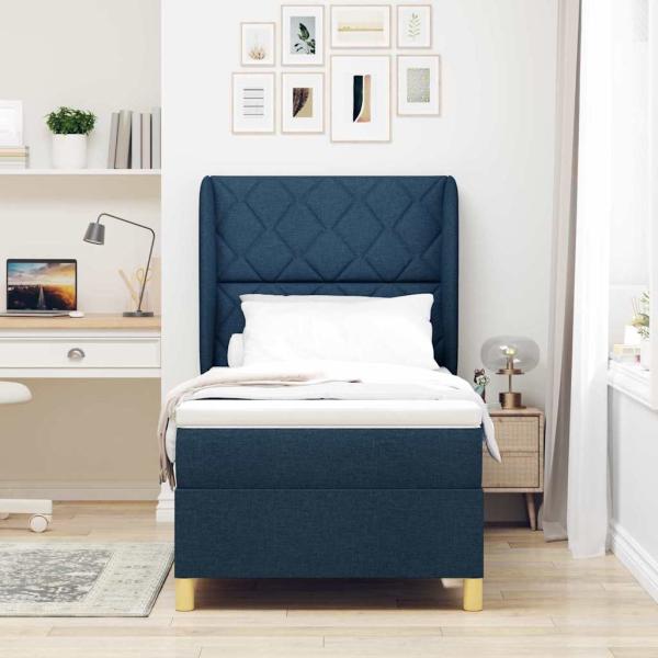 Boxspringbett mit Matratze Blau 90x200 cm Stoff