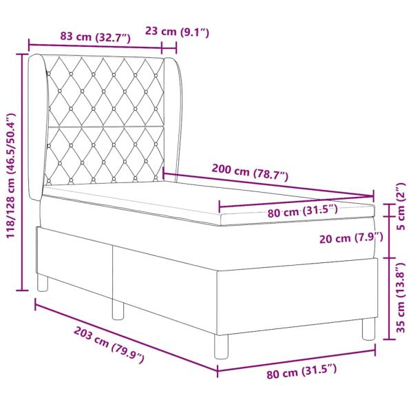 Boxspringbett mit Matratze Hellgrau 80x200 cm Samt
