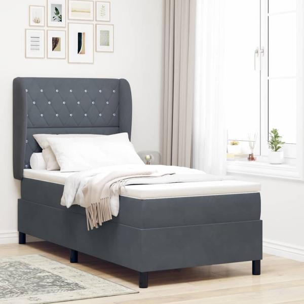 ARDEBO.de - Boxspringbett mit Matratze Dunkelgrau 90x190 cm Samt