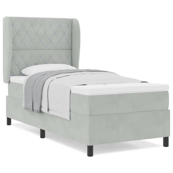 Boxspringbett mit Matratze Hellgrau 90x200 cm Samt