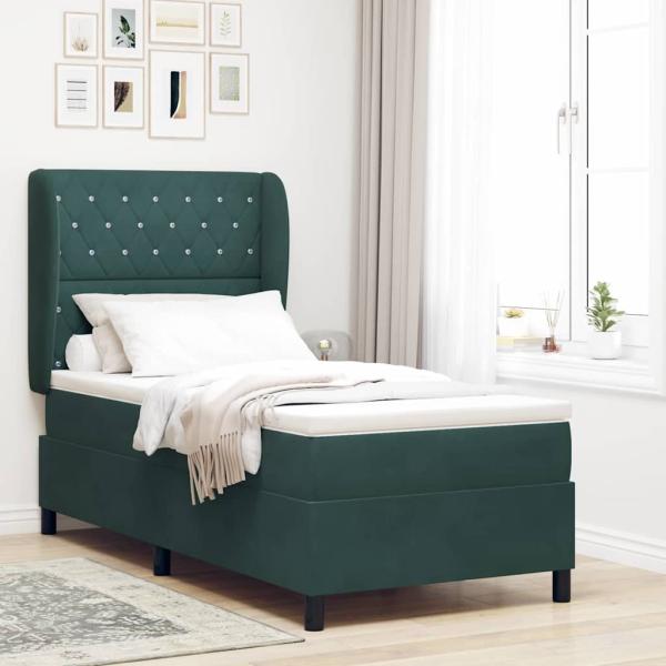 ARDEBO.de - Boxspringbett mit Matratze Dunkelgrün 90x200 cm Samt