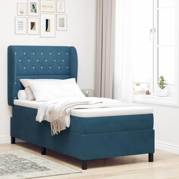 ARDEBO.de - Boxspringbett mit Matratze Dunkelblau 100x200 cm Samt