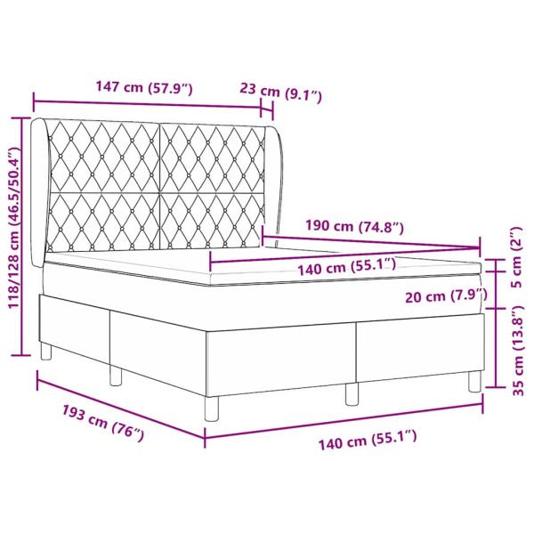 Boxspringbett mit Matratze Hellgrau 140x190 cm Samt