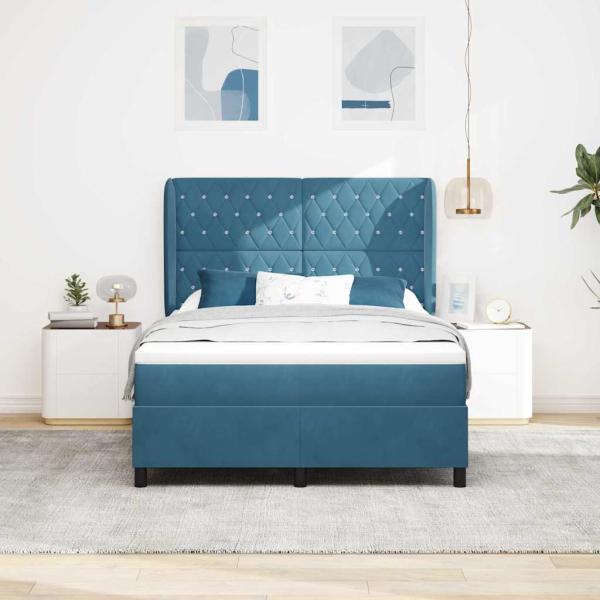 Boxspringbett mit Matratze Dunkelblau 140x190 cm Samt