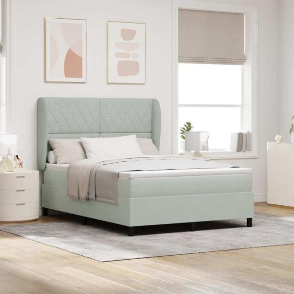 ARDEBO.de - Boxspringbett mit Matratze Hellgrau 140x200 cm Samt