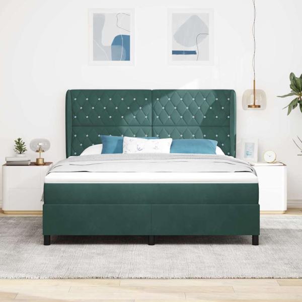 Boxspringbett mit Matratze Dunkelgrün 180x200 cm Samt
