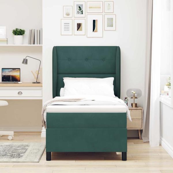 Boxspringbett mit Matratze Dunkelgrün 90x190 cm Samt