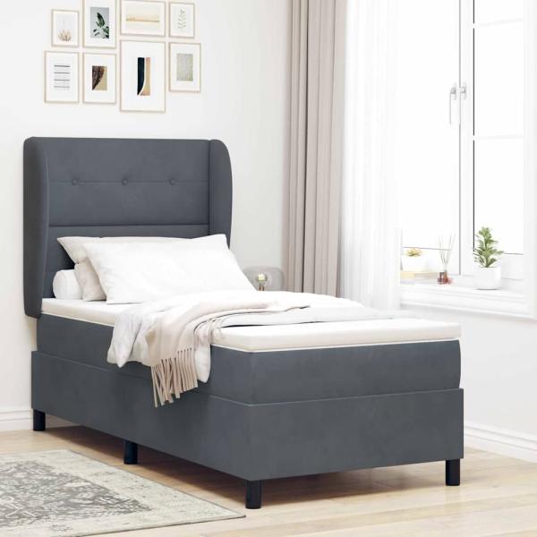 ARDEBO.de - Boxspringbett mit Matratze Dunkelgrau 100x200 cm Samt
