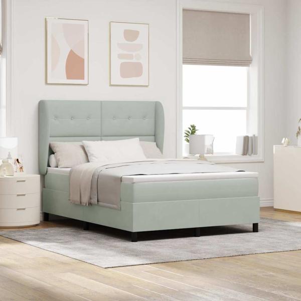 ARDEBO.de - Boxspringbett mit Matratze Hellgrau 140x200 cm Samt