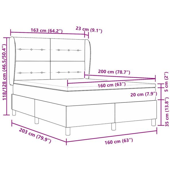 Boxspringbett mit Matratze Schwarz 160x200 cm Samt