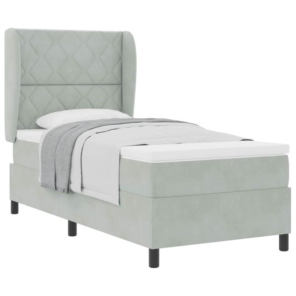 Boxspringbett mit Matratze Hellgrau 90x200 cm Samt