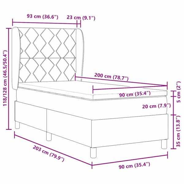 Boxspringbett mit Matratze Hellgrau 90x200 cm Samt