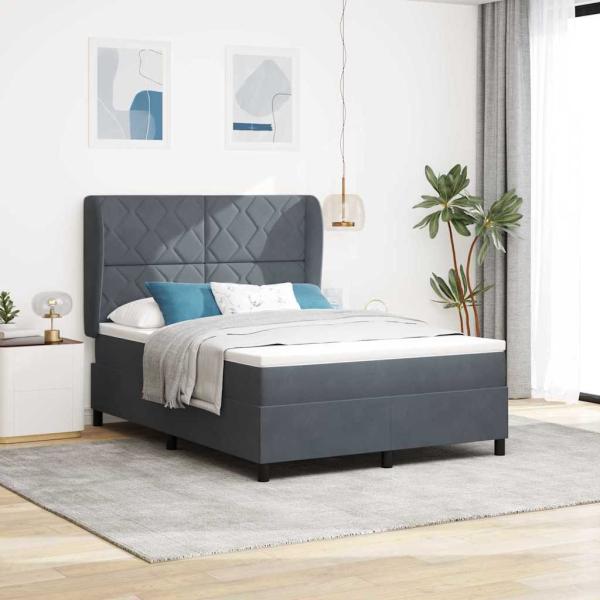 ARDEBO.de - Boxspringbett mit Matratze Dunkelgrau 140x190 cm Samt
