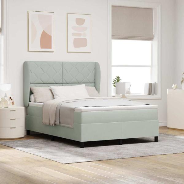 ARDEBO.de - Boxspringbett mit Matratze Hellgrau 140x200 cm Samt