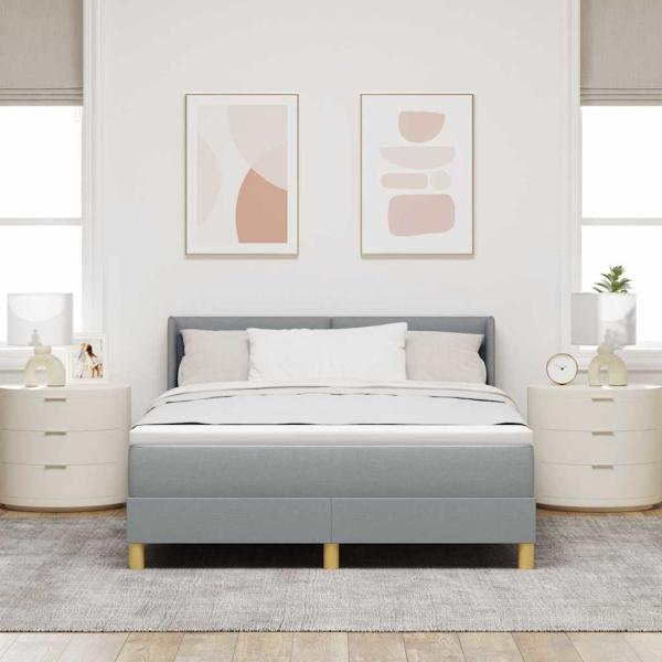 Hellgraues Boxspringbett mit Matratze 140x190 cm