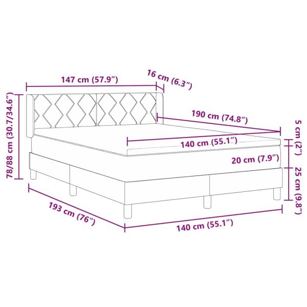 Boxspringbett mit Matratze Blau 140x190 cm Stoff
