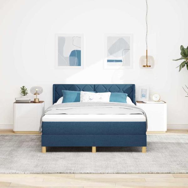 Boxspringbett mit Matratze Blau 140x190 cm Stoff