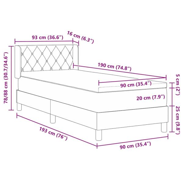 Boxspringbett mit Matratze Hellgrau 90x190 cm Samt
