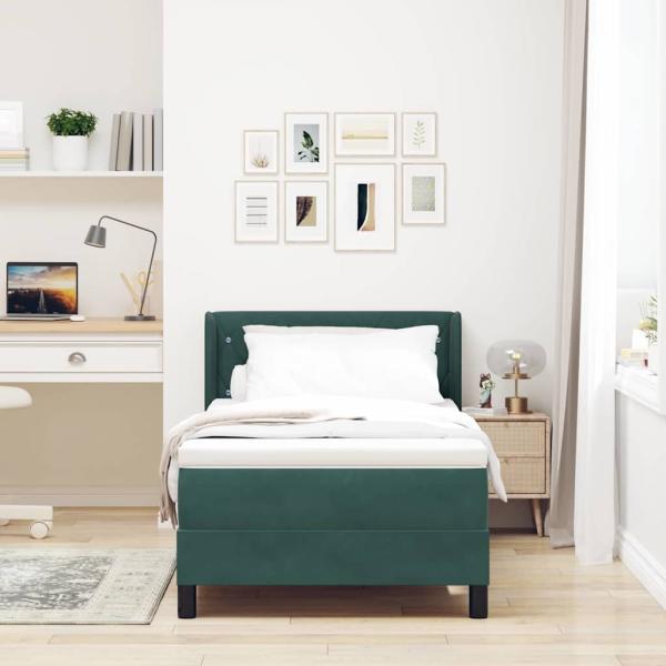 Boxspringbett mit Matratze Dunkelgrün 90x190 cm Samt