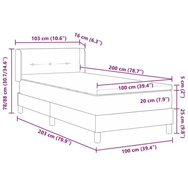 Boxspringbett mit Matratze Schwarz 100x200 cm Samt