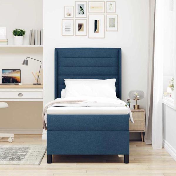 Boxspringbett mit Matratze Blau 100x200 cm Stoff