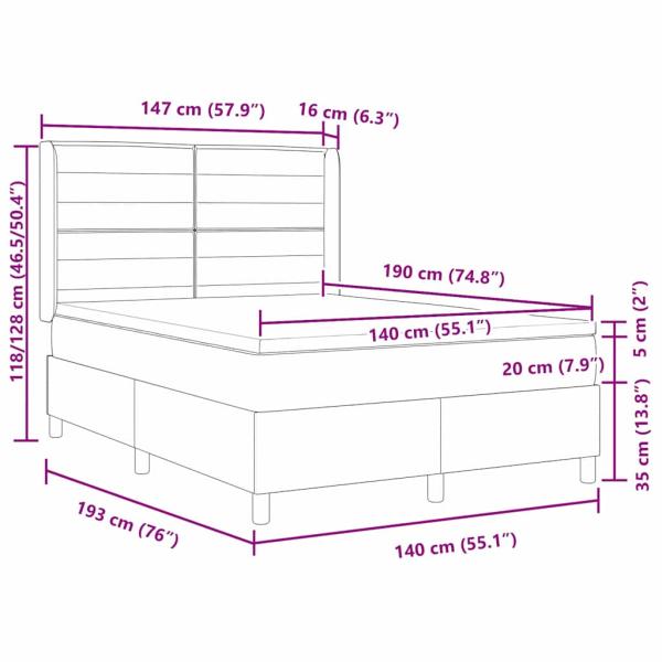 Boxspringbett mit Matratze Hellgrau 140x190 cm Stoff