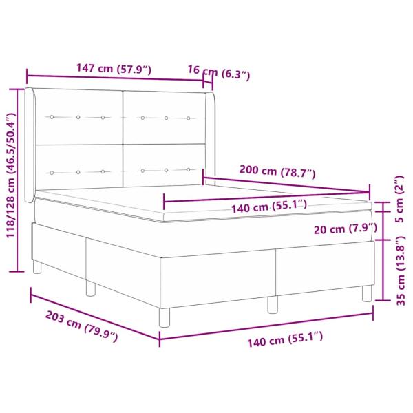 Boxspringbett mit Matratze Hellgrau 140x200 cm Stoff