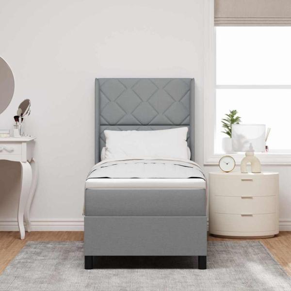 Boxspringbett mit Matratze Hellgrau 90x190 cm Stoff