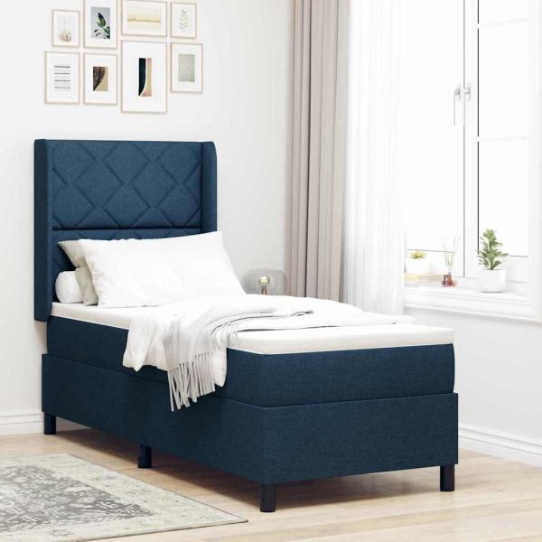 ARDEBO.de - Boxspringbett mit Matratze Blau 90x190 cm Stoff
