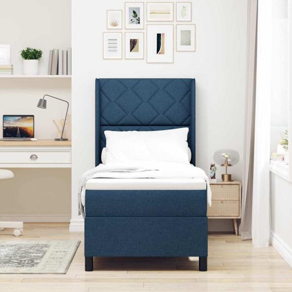 Boxspringbett mit Matratze Blau 90x190 cm Stoff