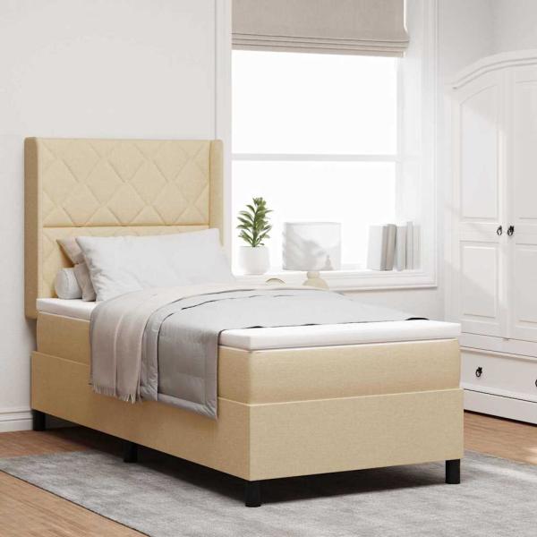 ARDEBO.de - Boxspringbett mit Matratze Creme 100x200 cm Stoff