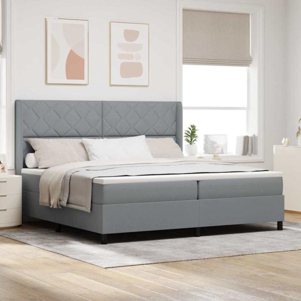 ARDEBO.de - Boxspringbett mit Matratze Hellgrau 200x200 cm Stoff