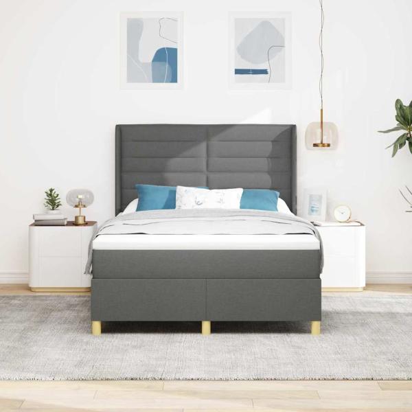 ARDEBO.de - Boxspringbett mit Matratze Dunkelgrau 140x200 cm Stoff