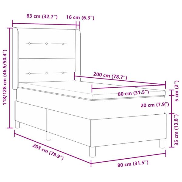 ARDEBO.de - Boxspringbett mit Matratze Schwarz 80x200 cm Stoff