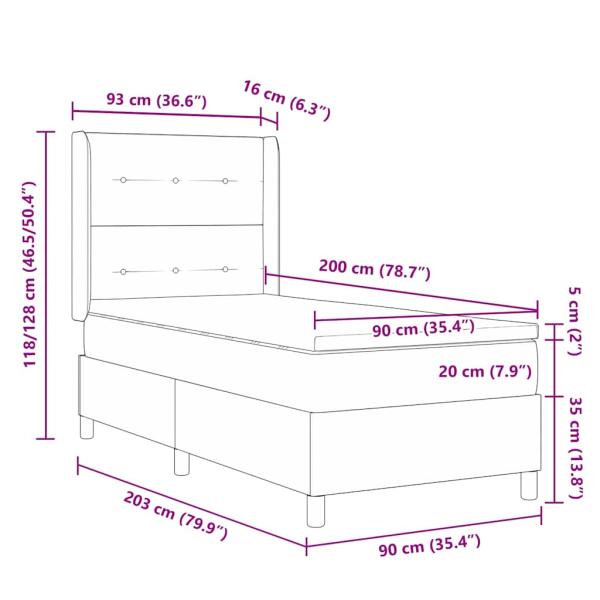 ARDEBO.de - Boxspringbett mit Matratze Schwarz 90x200 cm Stoff