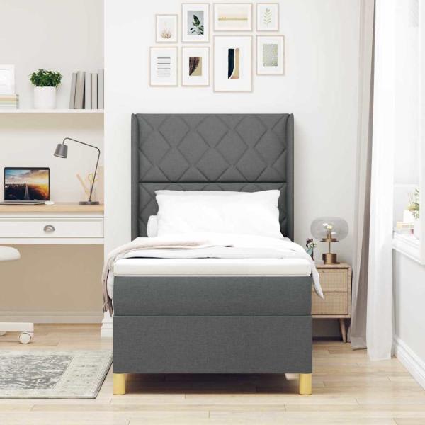 Boxspringbett mit Matratze Dunkelgrau 100x200 cm Stoff