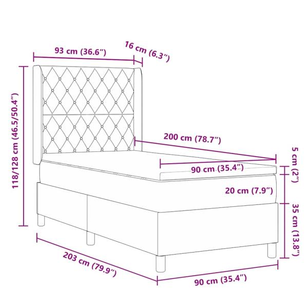 Boxspringbett mit Matratze Hellgrau 90x200 cm Samt