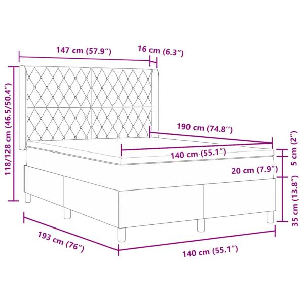 Boxspringbett mit Matratze Hellgrau 140x190 cm Samt