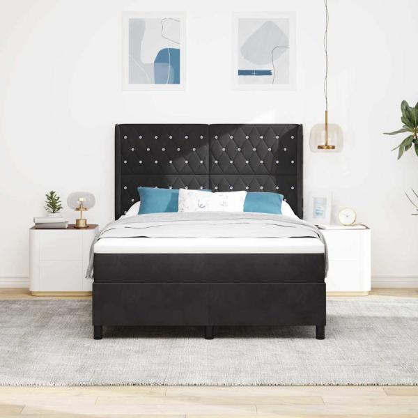 Boxspringbett mit Matratze Schwarz 140x200 cm Samt
