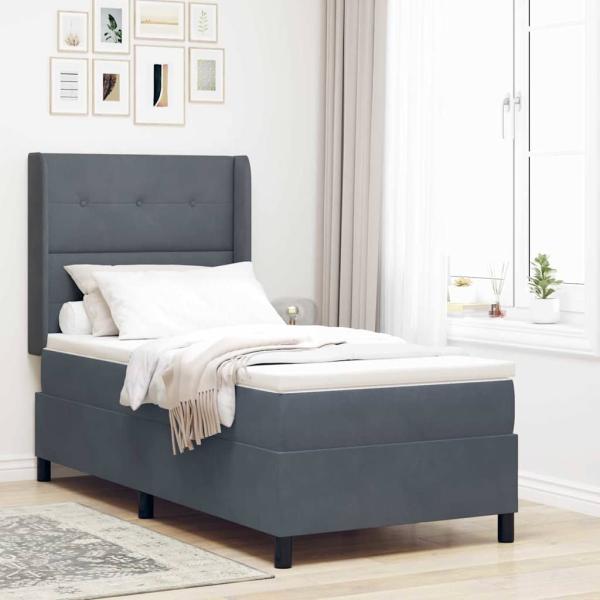 ARDEBO.de - Boxspringbett mit Matratze Dunkelgrau 80x200 cm Samt