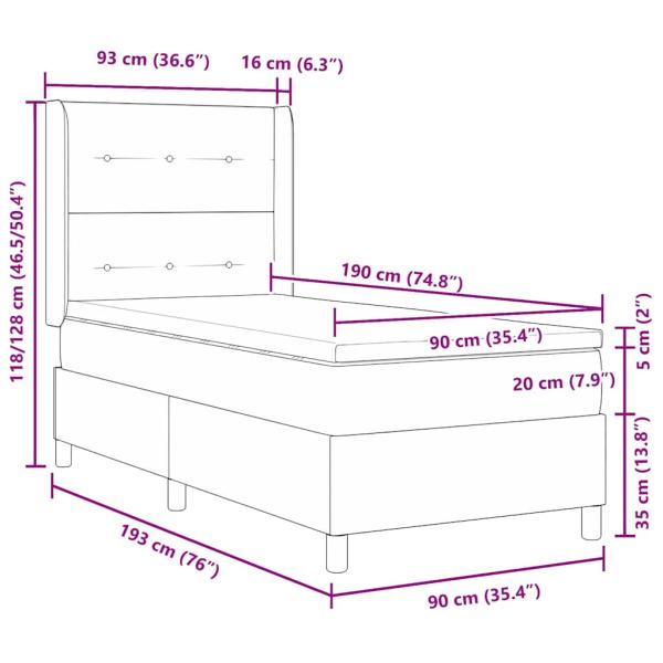 Boxspringbett mit Matratze Hellgrau 90x190 cm Samt