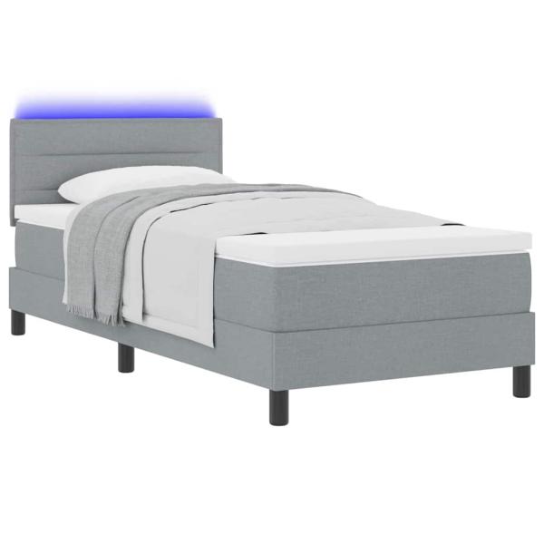LED Boxspringbett mit Matratze Hellgrau 90x190 cm Stoff