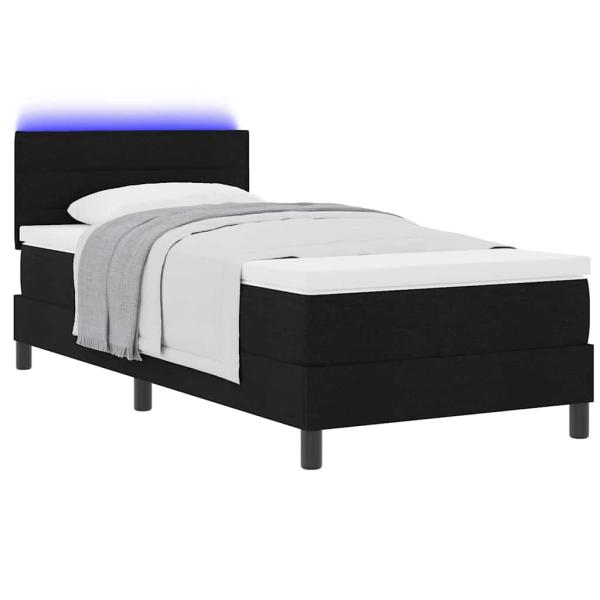 LED Boxspringbett mit Matratze Schwarz 90x190 cm Stoff