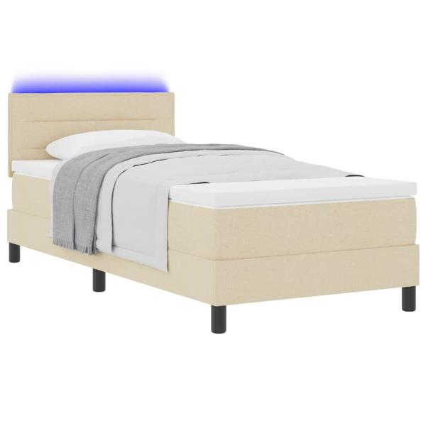 LED Boxspringbett mit Matratze Creme 90x200 cm Stoff