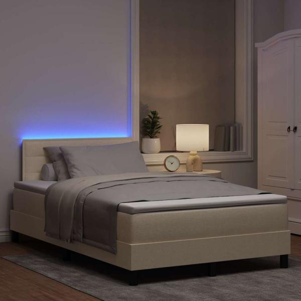 LED Boxspringbett mit Matratze Creme 120x190 cm Stoff