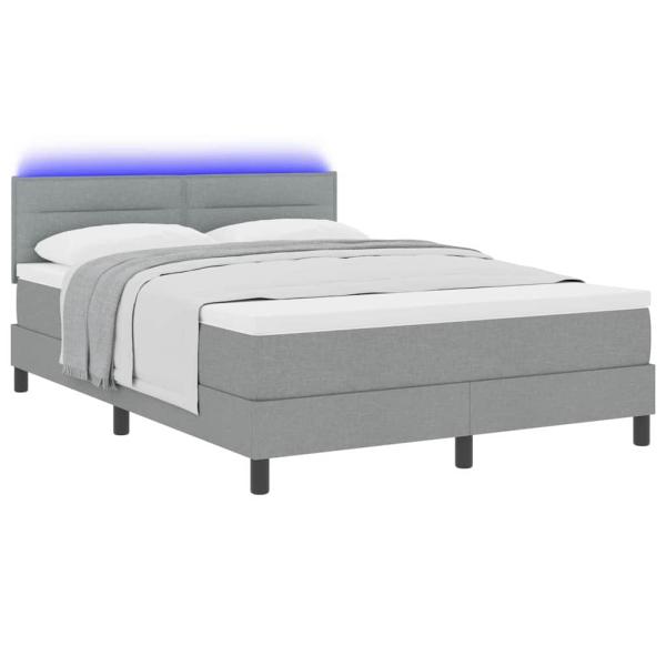 LED Boxspringbett mit Matratze Hellgrau 160x200 cm Stoff