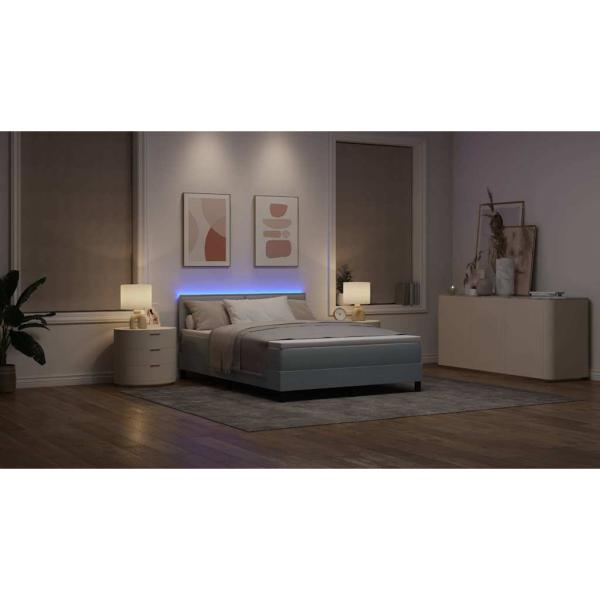 LED Boxspringbett mit Matratze Hellgrau 160x200 cm Stoff